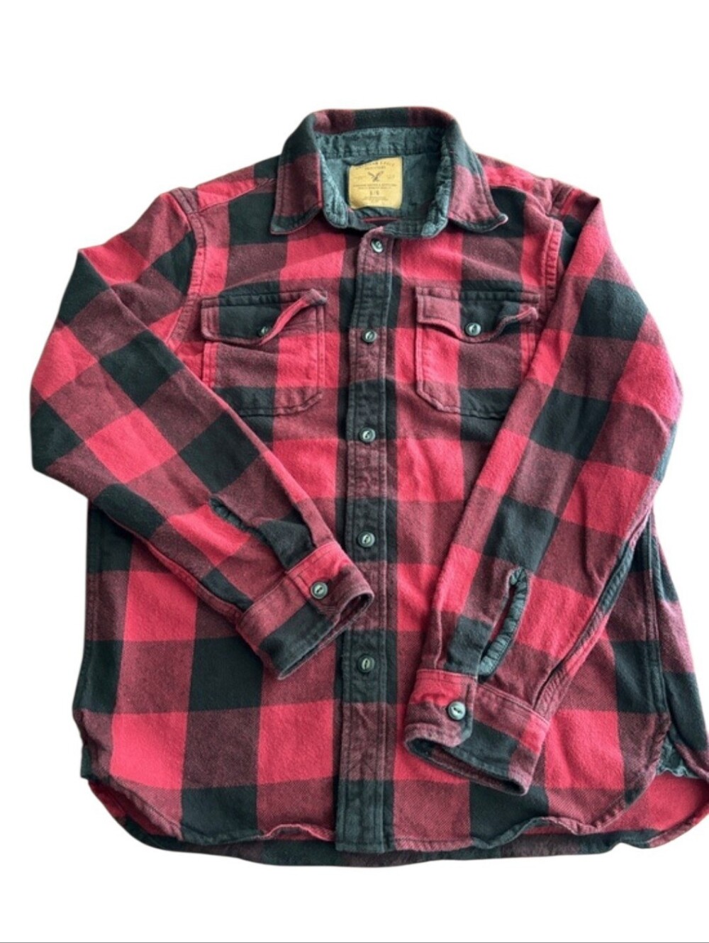 American Eagle Red & Black Buffalo Plaid Flannel Shirt Jacket Size L
